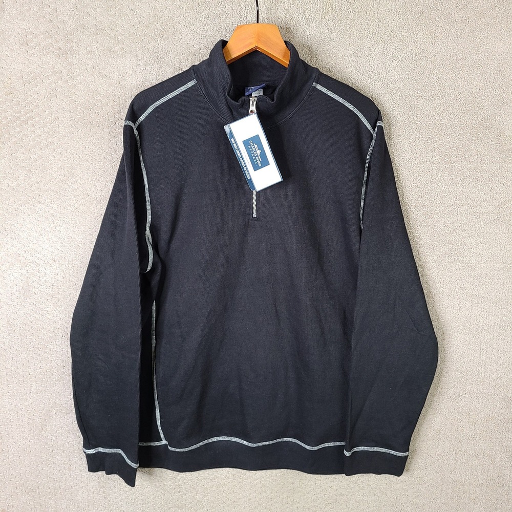 Charles River Pullover Mens XL Black Conway Flatback Rib Quarter Zip Cotton NEW